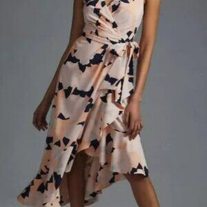 Hutch Asymmetrical Wrap Dress Womens sz XL Ruffle Orange Floral V-Neck Midi NEW